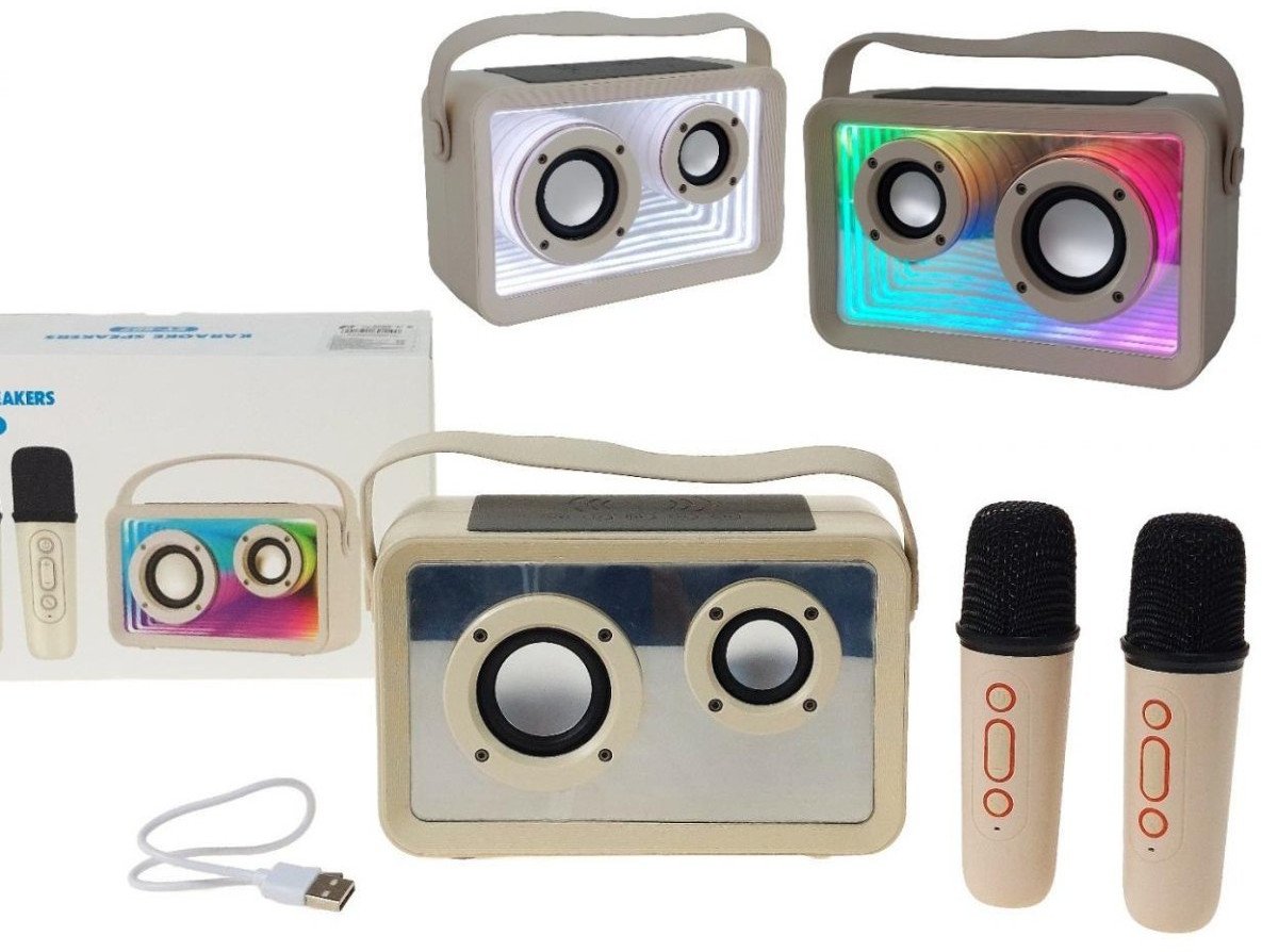 Set karaoke me 2 mikrofonë dhe altoparlant, pa tel, portativ, i zi