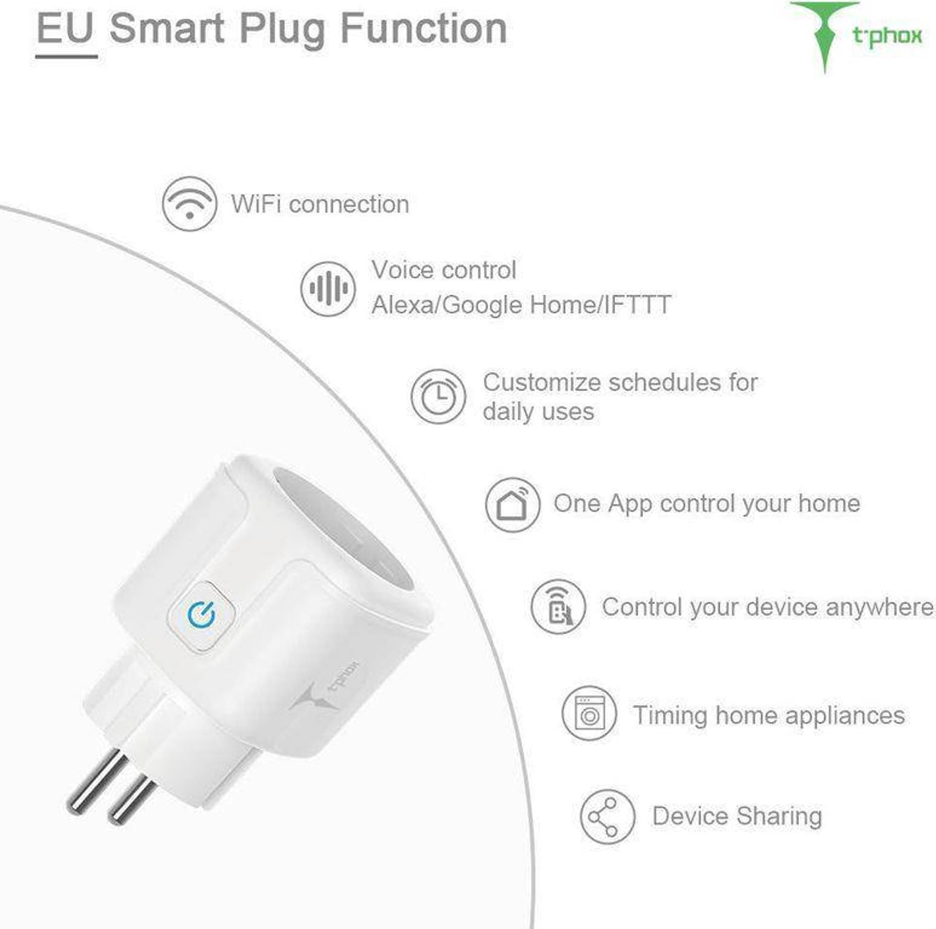 Prizë smart T-PHOX Wi-Fi 20A, matës energjie, e bardhë