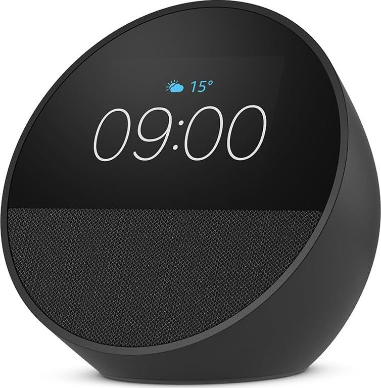 Altoparlant smart Amazon Echo Spot 2024, me Alexa, ekran i vogël, i zi