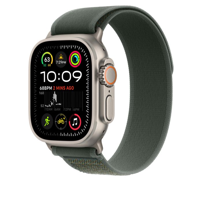 Apple Watch 49mm Loop, Green Trail Loop, Natural Titanium Finish, S/M