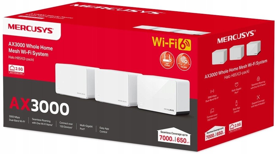 Ruter mesh Mercusys Halo H85X, Wi-Fi 6, dual band, set 3 copë, i bardhë