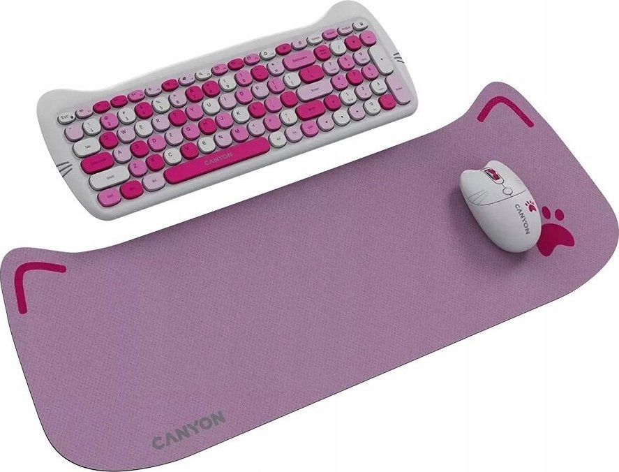 Set tastierë dhe maus Canyon HSET W6 Kitty Edition, wireless, 104 taste, rozë