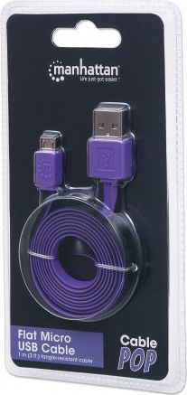 Kabllo USB Manhattan Flat, USB A në Micro USB B, 1m, zi lejla
