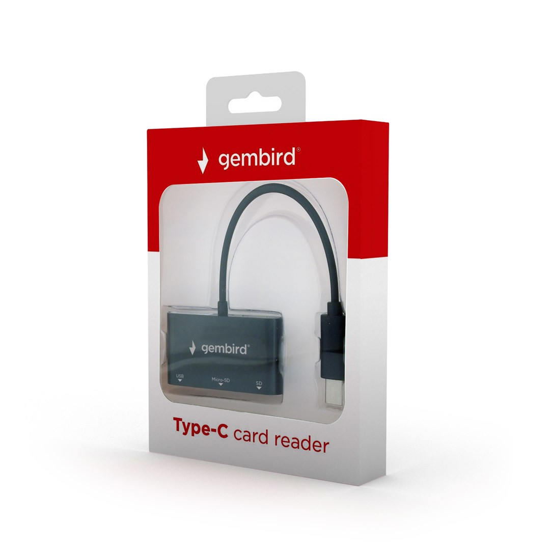 Lexues kartash Gembird UHB-CR3-02, USB-C, SD/MicroSD, 256GB, i zi