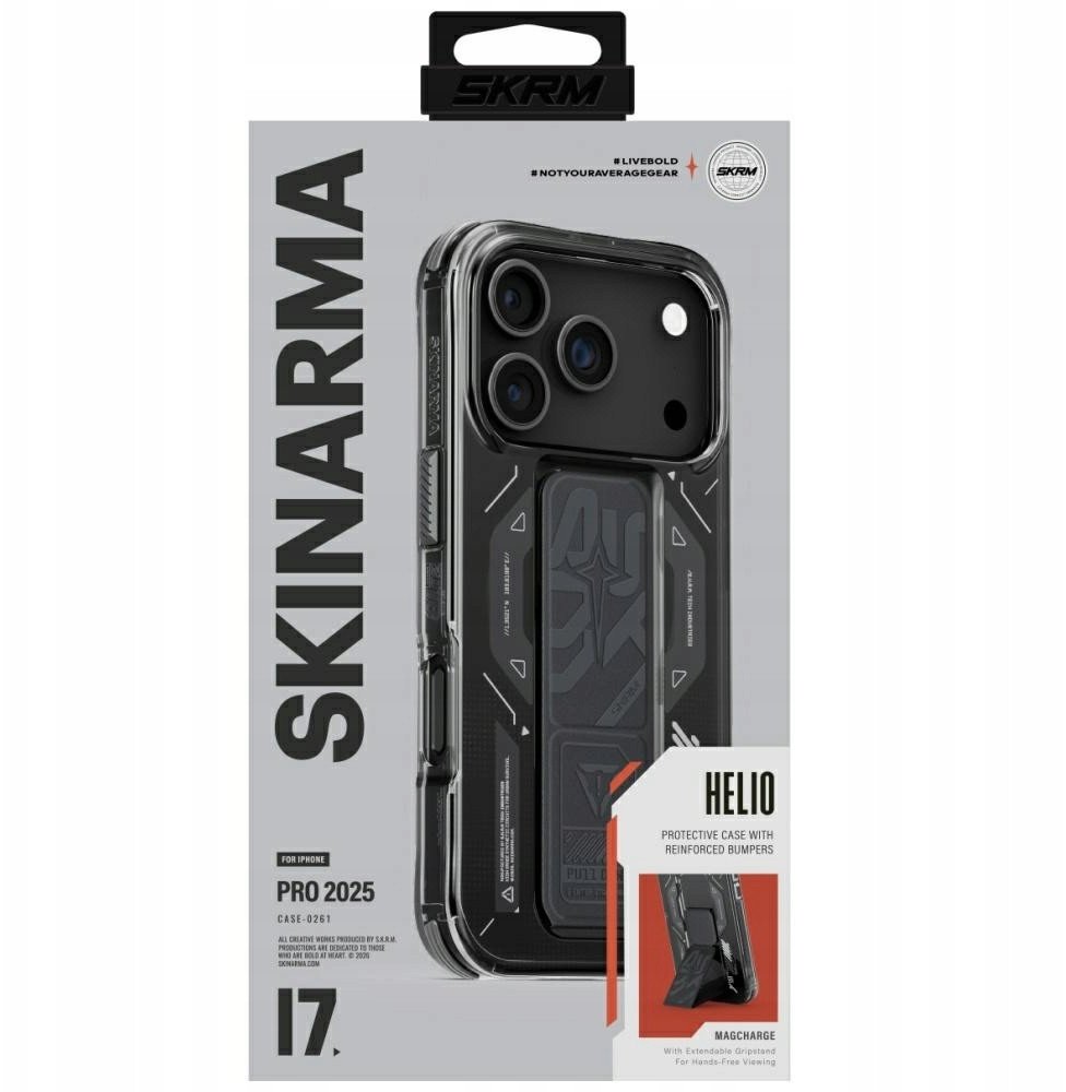 Mbulesë telefoni Skinarma Helio për iPhone 17 Pro, me magnet për karikim, me grip stand, grafit