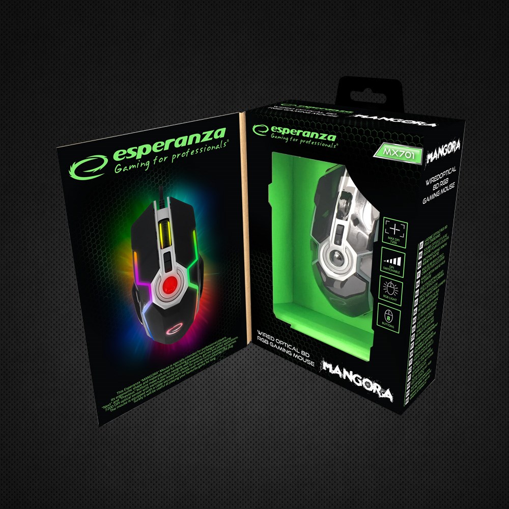 Maus Esperanza EGM701, Gaming, USB Type-A, shumëngjyrësh
