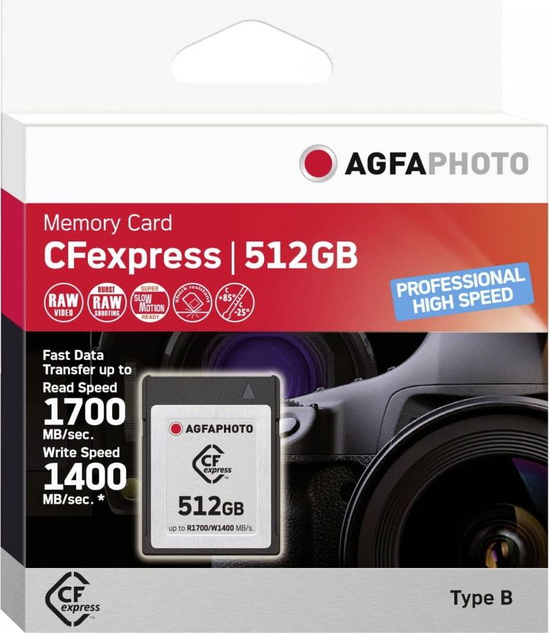 Kartë memorie AgfaPhoto profesionale CFexpress, 512GB