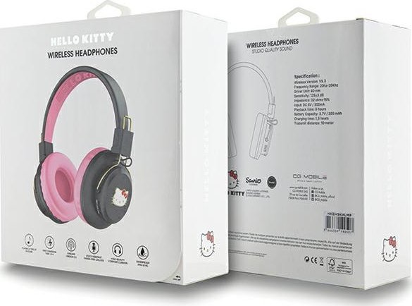 Kufje pa tela Hello Kitty Hello Wireless Headphones 10, mbi vesh, Bluetooth, rozë e zezë