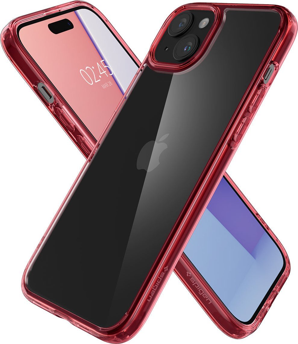 Maskë telefoni Spigen Ultra Hybrid për iPhone 15 Plus, transparente, red crystal