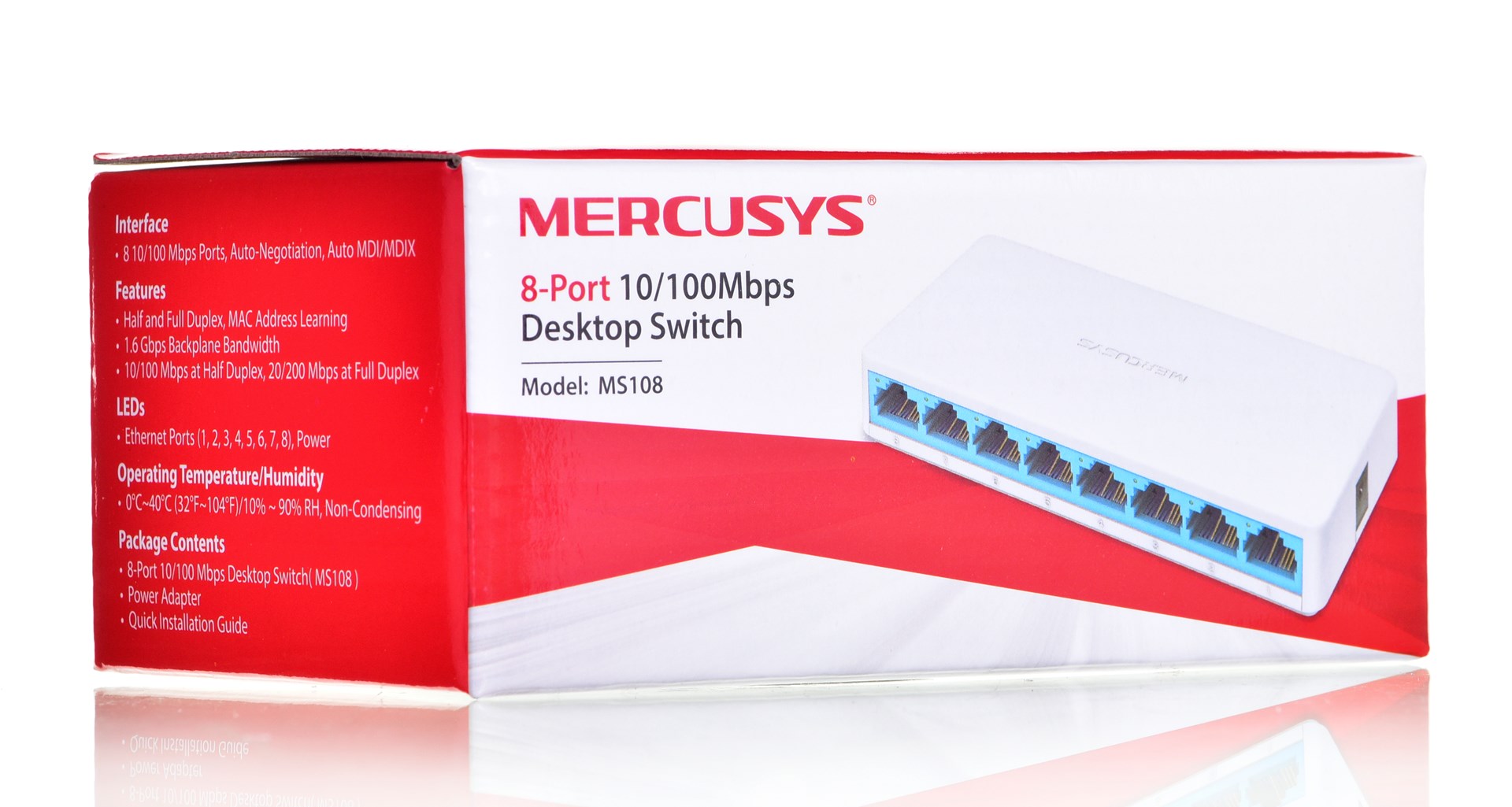 Switch rrjeti Mercusys MS108, 8 porta, 10/100 Mbps, i bardhë