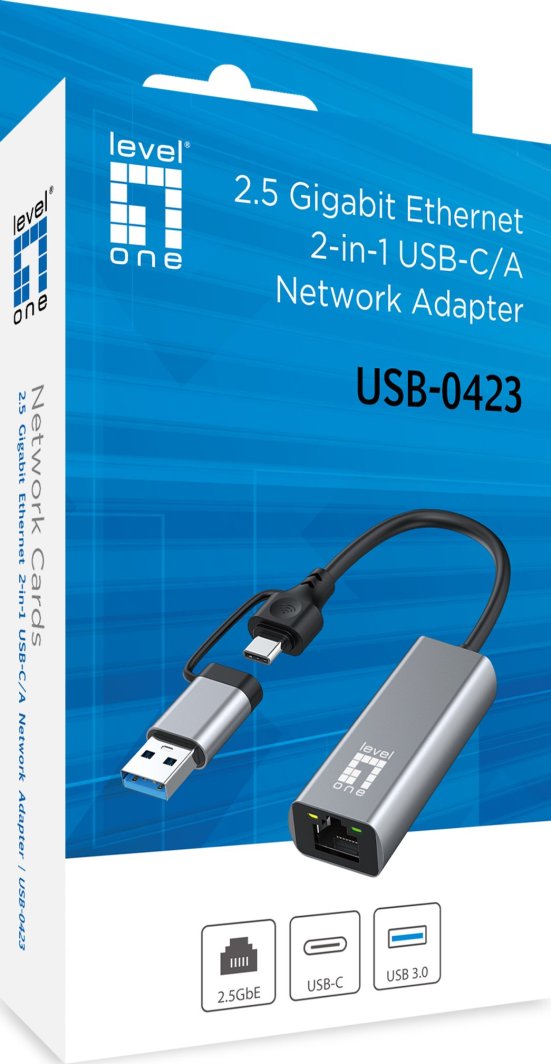 Adaptor rrjeti LevelOne USB-0423, 2.5 Gigabit Ethernet, USB-C dhe USB-A