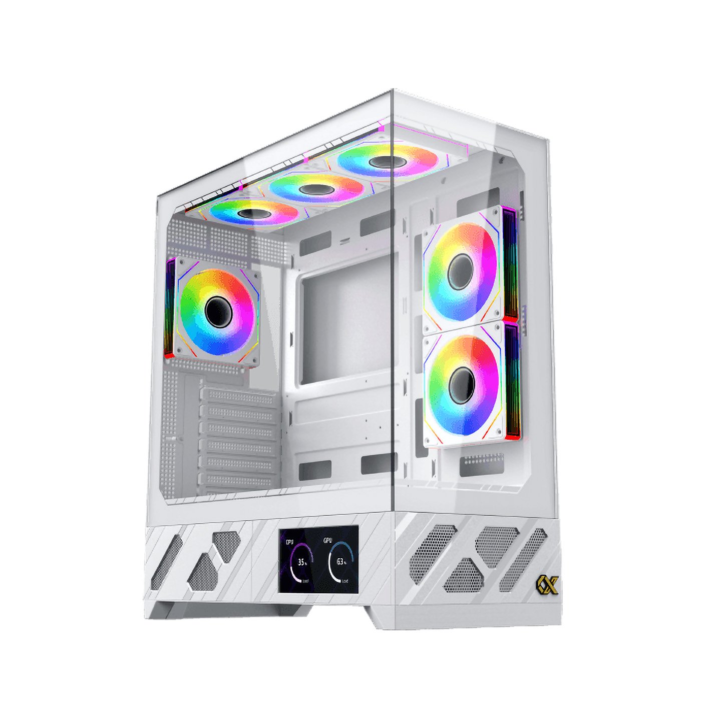 Kasë Gaming Xigmatek ALPHARD PRO me PSU 850W – Ekran LCD 6.8″, 4× ARGB Fan, E-ATX – E Bardhë