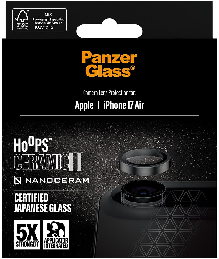 Mbrojtës kamerë PanzerGlass Hoops Ceramic II, për iPhone Air, qelq keramik, kornizë alumini, transparent