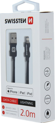 Kabllo Swissten Fabric USB Lightning MFi, 2m, 3A, gri