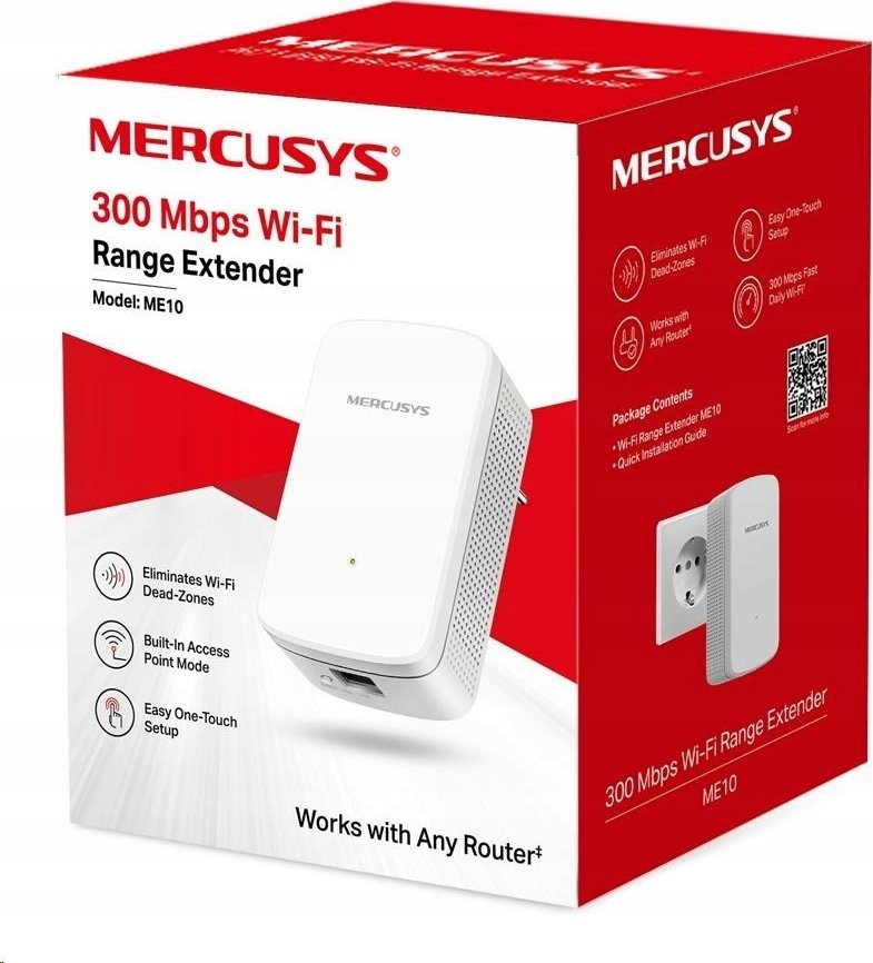 Zgjerues WiFi Mercusys ME10, 300 Mbps, me WPS, i bardhë