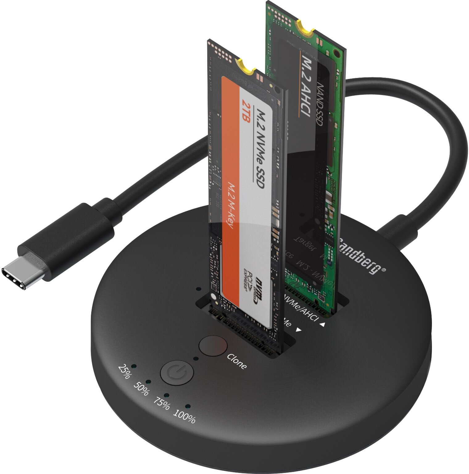 Dok bazë për SSD Sandberg USB 3.2 Cloner Dock, për NVMe M.2, USB C 20 Gbps, i zi