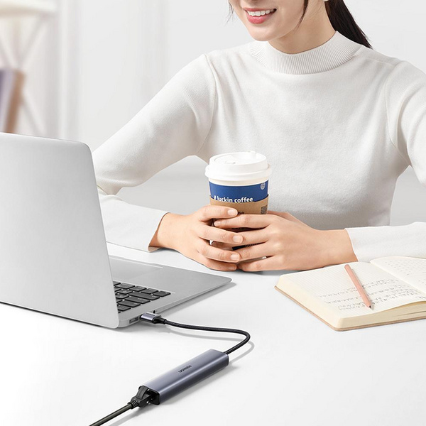 USB Hub Ugreen, RJ45 + USB C + 3 x USB A 3.0, e hirtë