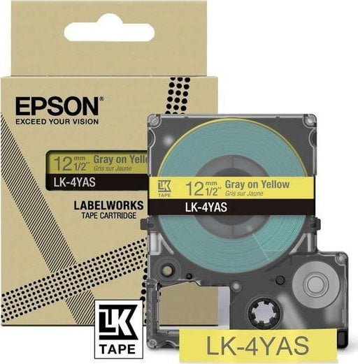 Kasetë etiketa Epson LK-4YAS, 12mm, gri e verdhë