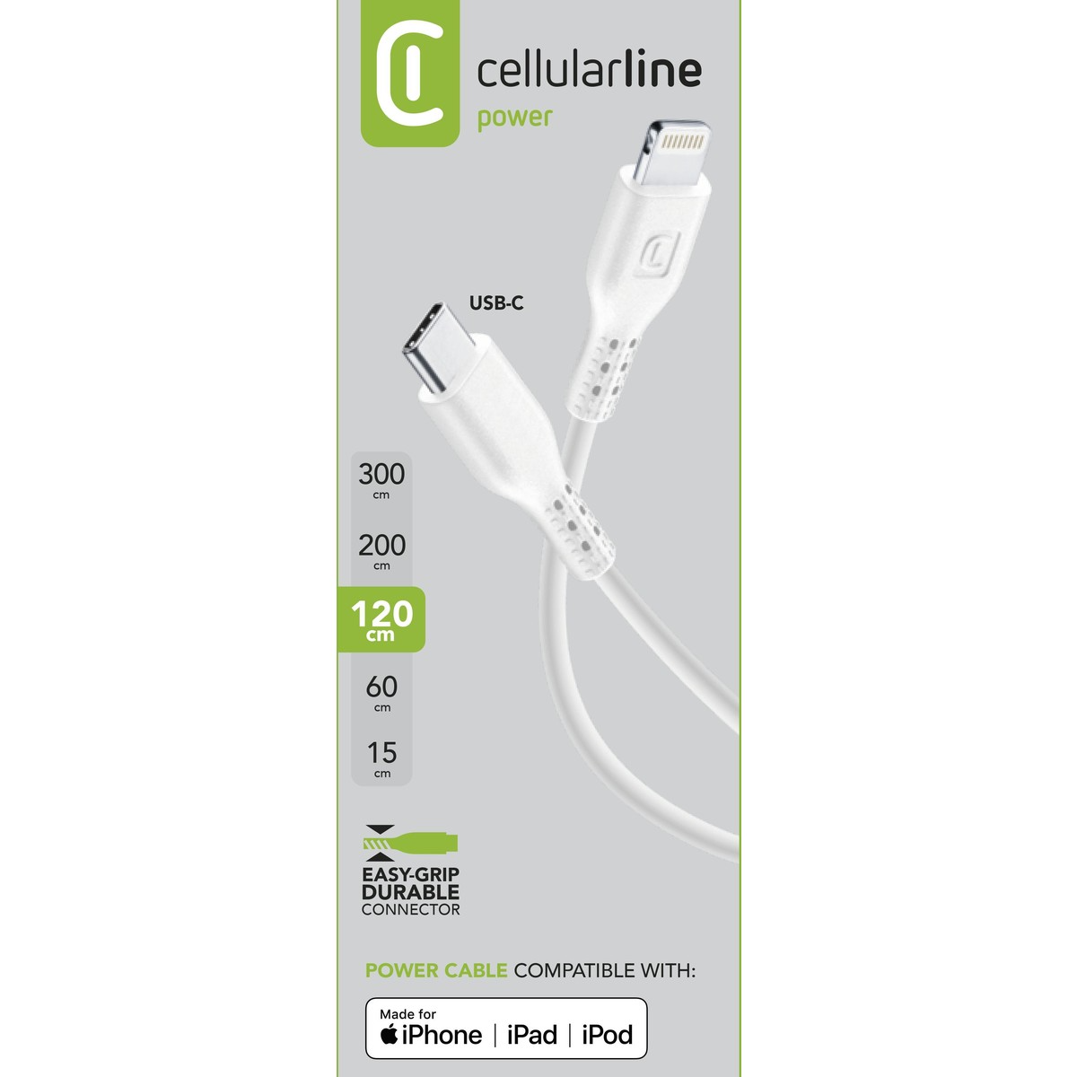 Kabllo Cellularline USBDATAC2LMFI1MW, TYPE-C/Lightning, 1..2m, e zezë