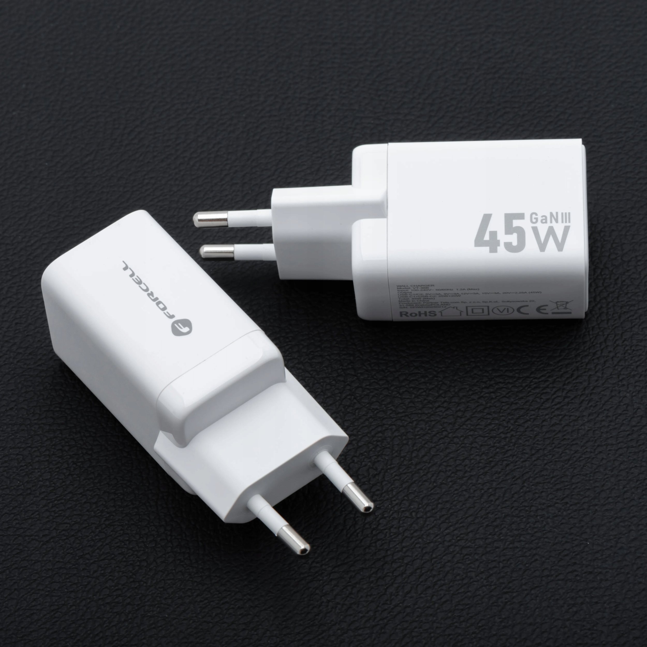 Karikues muri Forcell Power Adapter, 45W, 2x USB C PD QC 4.0, i bardhë
