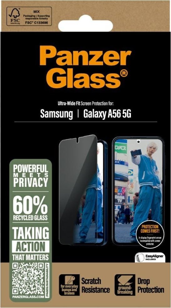 Xham mbrojtës CARE by PanzerGlass, Ultra-Wide Fit Privacy, për Samsung Galaxy A56, i tejdukshëm