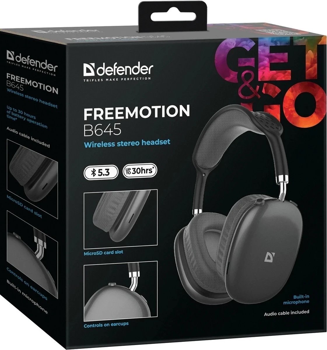 Kufje wireless mbi vesh Defender, Bluetooth 5.3, deri 30 orë, të zeza