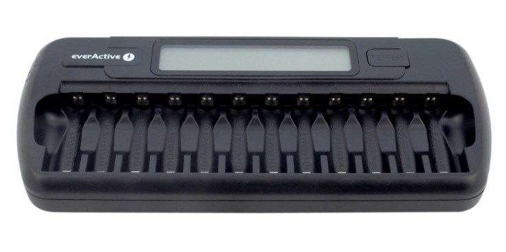Karikues baterish EverActive NC-1200, 12 slote AA AAA, ekran LCD, i zi