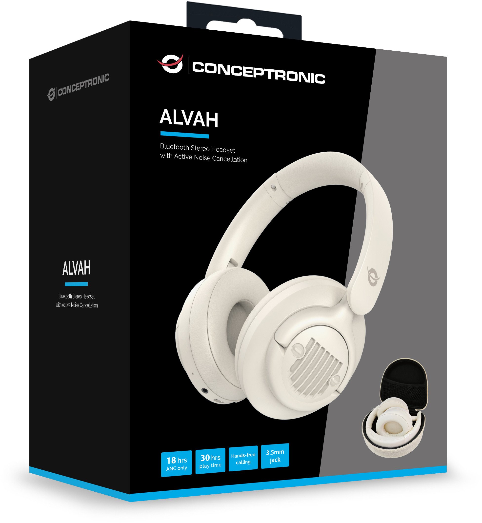 Kufje Bluetooth Conceptronic ALVAH02C, Stereo, Anulim aktiv i zhurmës, të zeza