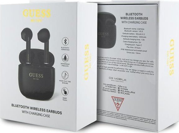 Kufje wireless Guess Classic EST Logo GUTWST26PSK, Bluetooth 5.3, TWS, të zeza