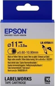 Kasetë për etiketa Epson Heat Shrink Tube LK-6YBA11, 11mm, 2.5m, e zezë/verdhë