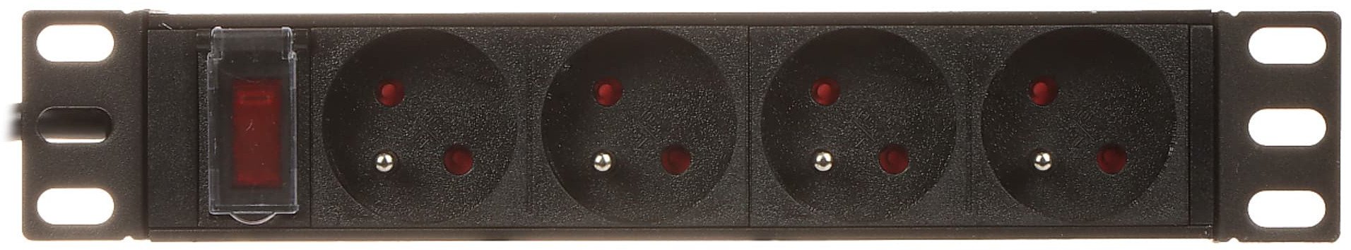 Shirit kontakti për rack PD-4/R10/R, 4 dalje, 1.8 m, i zi