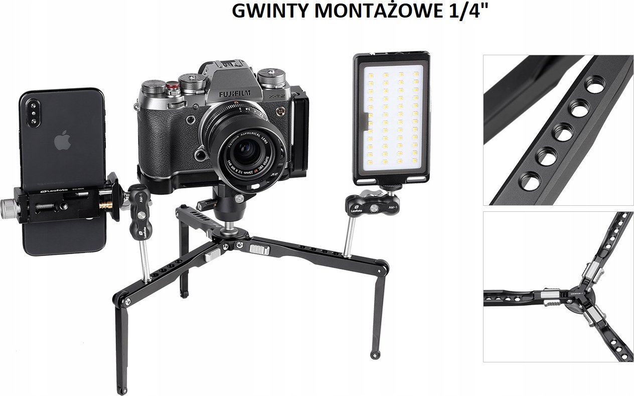Mini tripod Leofoto MT-03, alumini, kapacitet 5kg, i zi