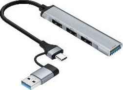 Adapter USB hub Tracer 47499 A-4, 4 porta, USB-C, argjendtë