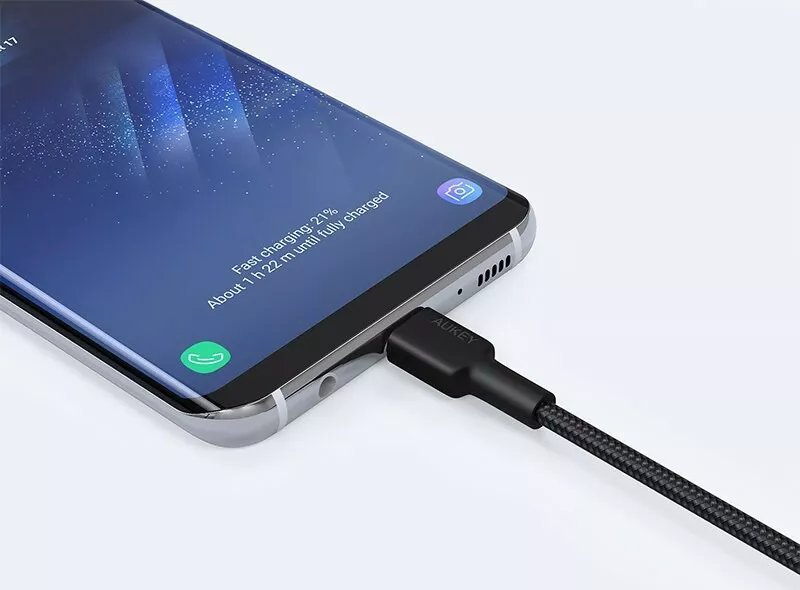 Kabllo USB Aukey CB-CD30, USB A në USB C, 0.9m, 3A, najlon, e zezë