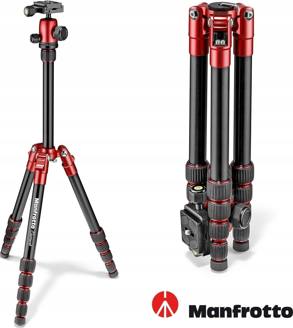 Tripod fotografik Manfrotto Element Traveller MKELES5RD-BH, kokë me top, kompakt udhëtimi, i kuq