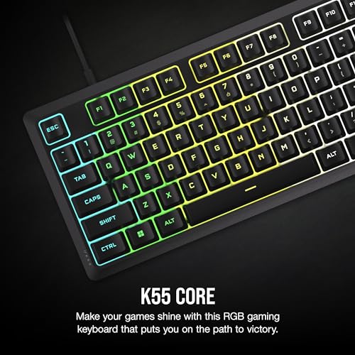 Tastierë gaming Corsair K55 Core RGB, me kabllo USB 2.0, 110 taste, e zezë