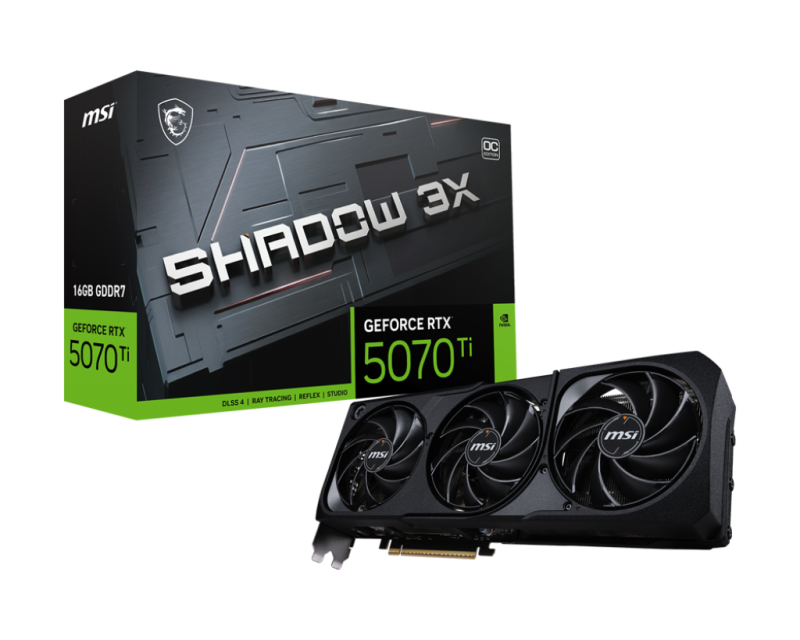 Kartelë grafike MSI GeForce RTX 5070 Ti SHADOW 3X OC, 16GB GDDR7, NVIDIA, e zezë