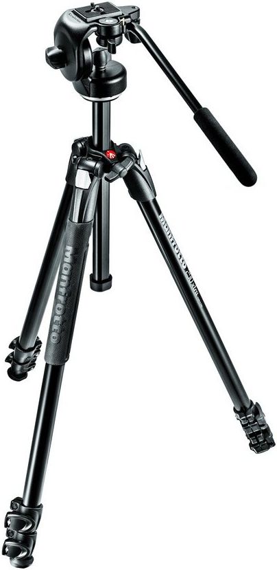 Trefkëmbësh Manfrotto 290 Xtra Alu, 3 seksione, kokë fluid 128RC, i zi
