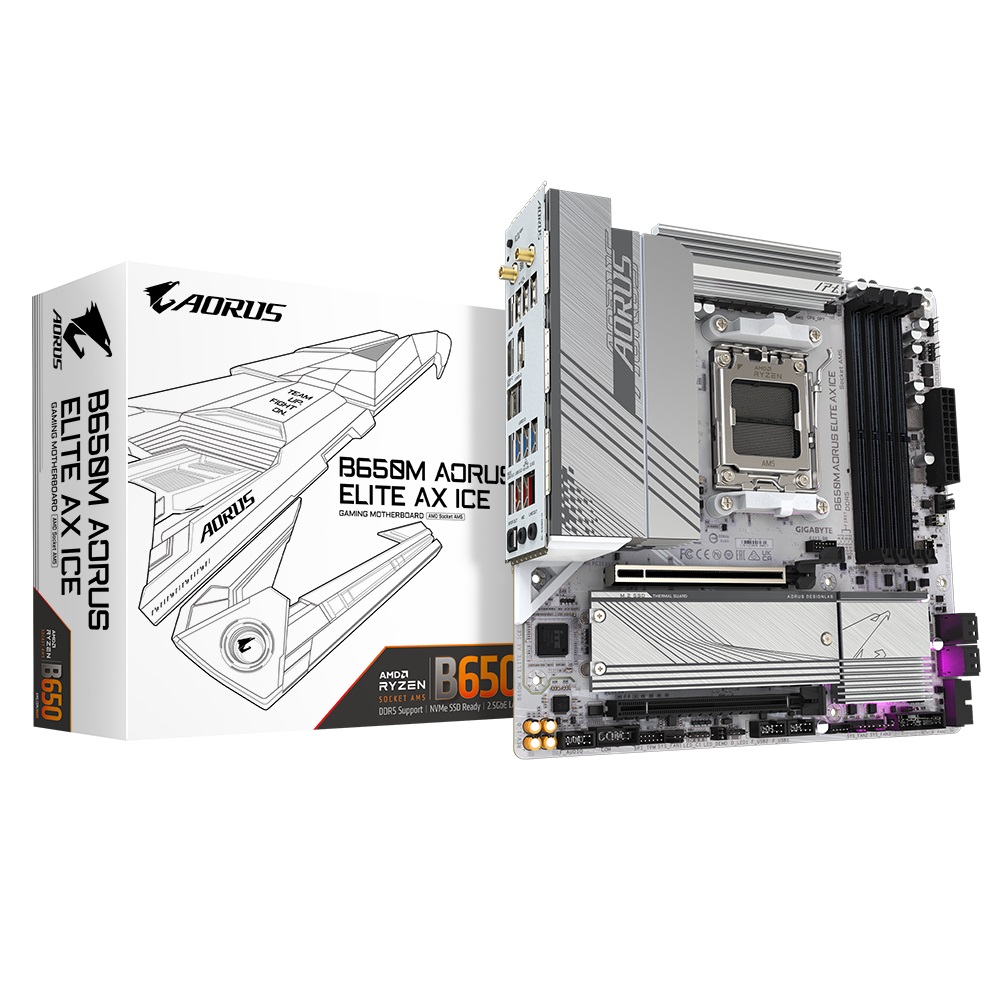 Pllakë amë AORUS B650M Elite AX Ice, AMD B650, Socket AM5, ATX, e bardhë