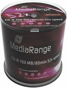 Disk CD-R MediaRange MR204, 700MB, 52x, 100 copë