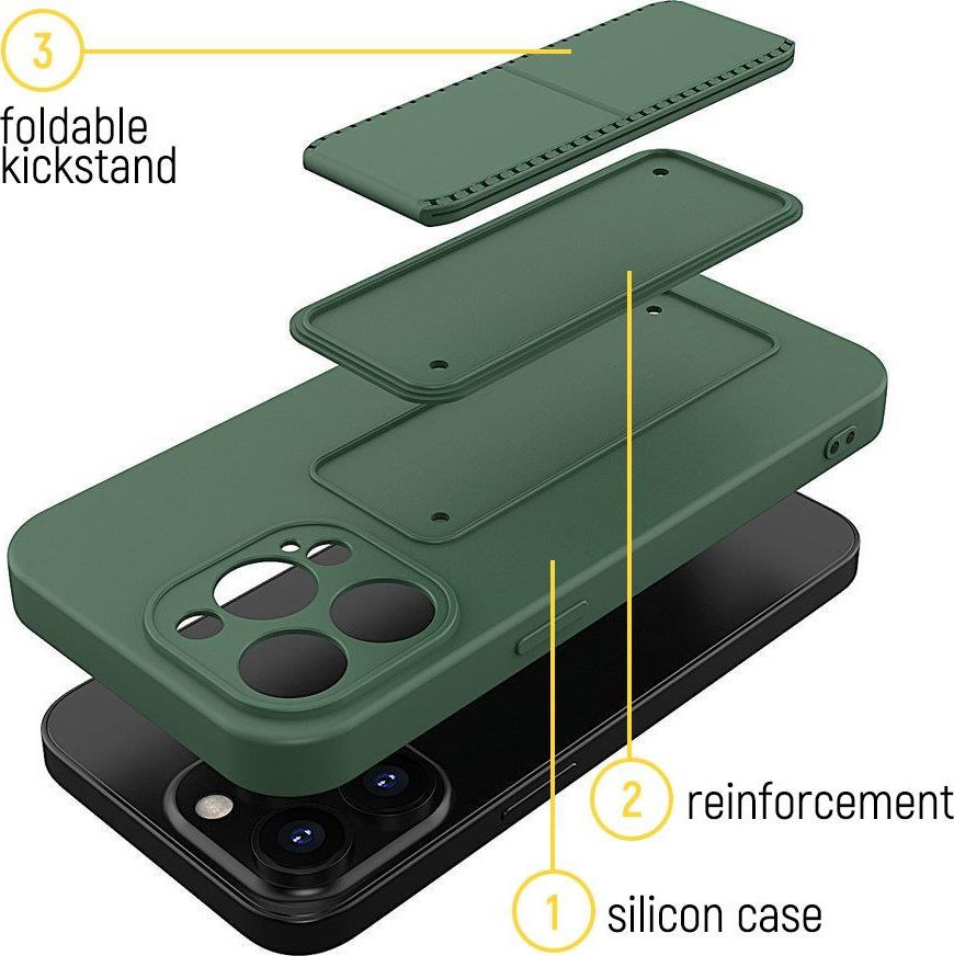 Këllëf silikoni Wozinsky Kickstand Case Xiaomi Redmi Note 11S Note 11, me mbajtëse, i zi