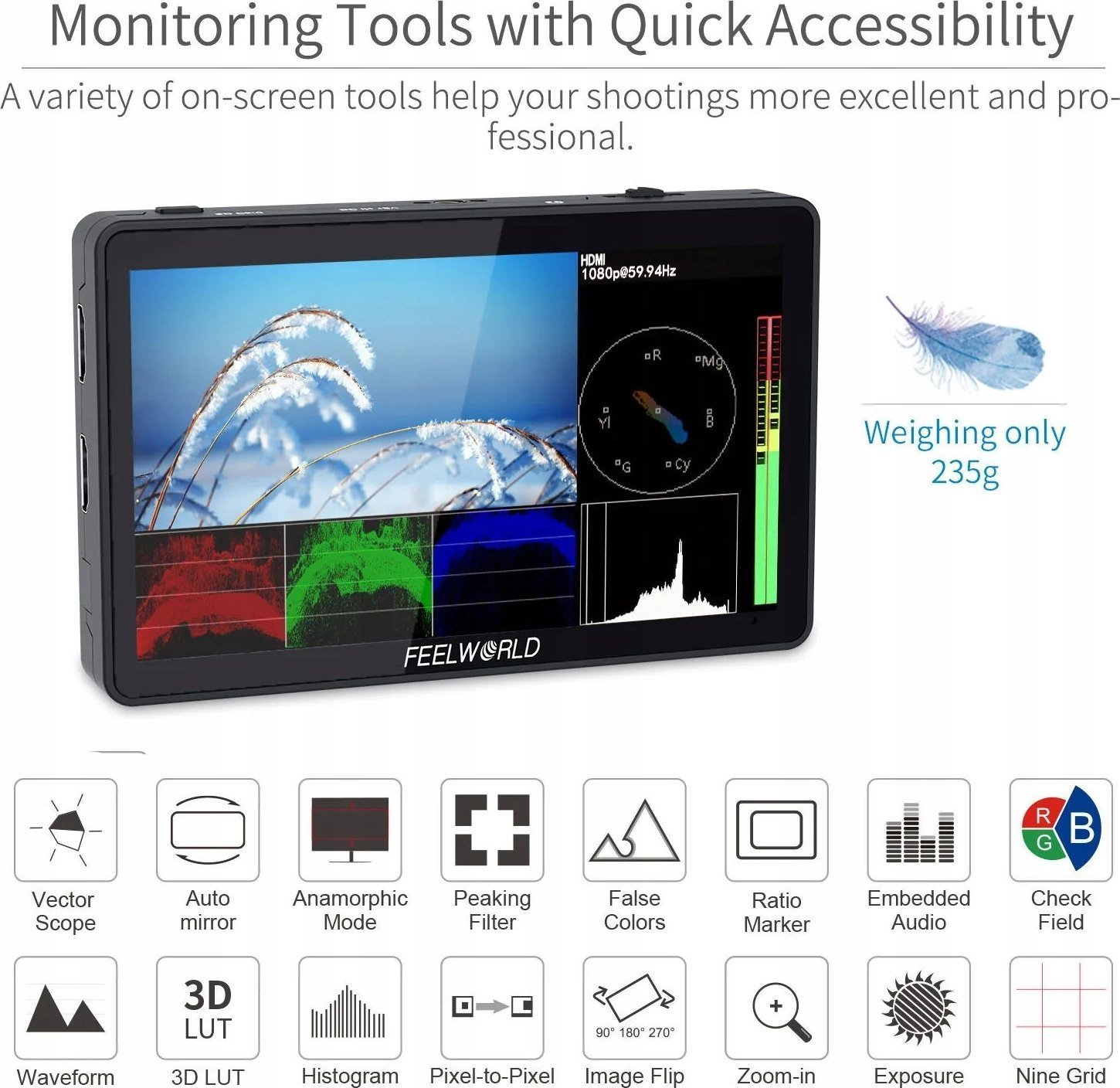 Monitor video Feelworld F6 PLUS V2, 6", IPS Full HD, HDMI 4K, i zi
