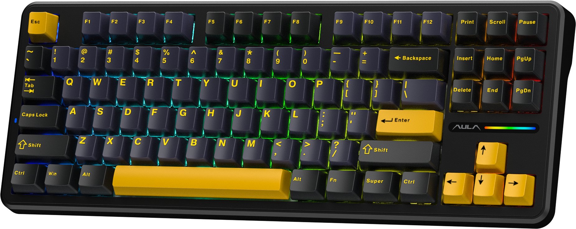 Tastierë mekanike Aula F87, TKL, RGB, wireless, GrayWood V3, portokalli