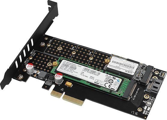 [OUTLET] Përshtatës Axagon PCI-E x4 to 2x M.2 NVMe dhe ftohje aktive SATA