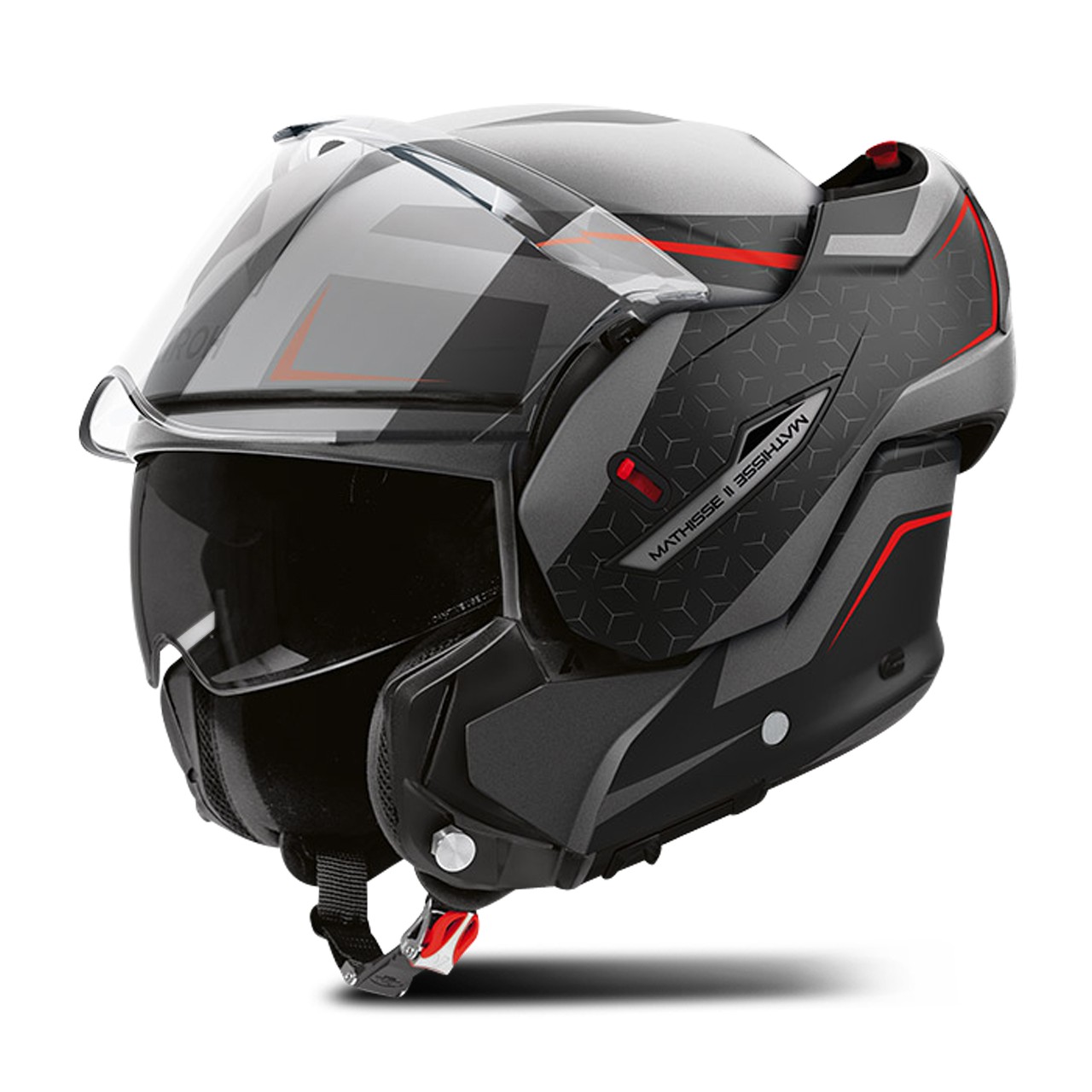 Helmetë moto Airoh Mathisse II Magnet, termoplastike HRT, ECE 22.06, e zezë gri e kuqe XS