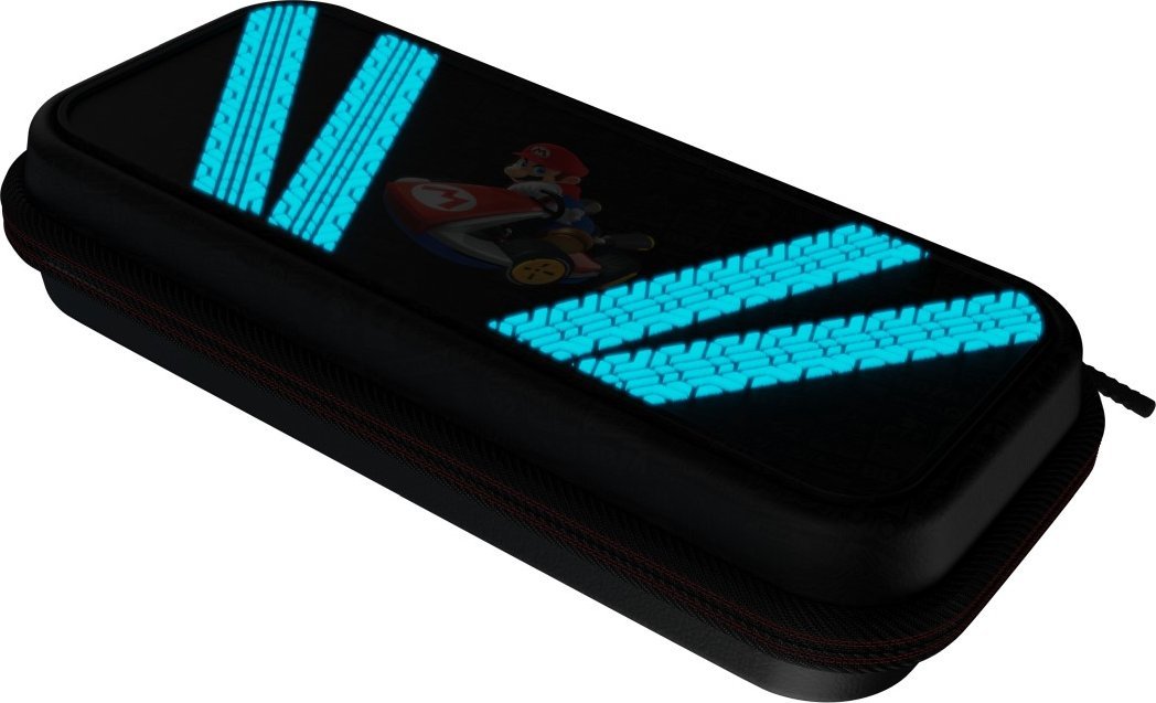 Kuti udhëtimi PDP Travel Case Plus Glow Kart Drift, për Nintendo Switch, me dritë në errësirë, blu e zezë