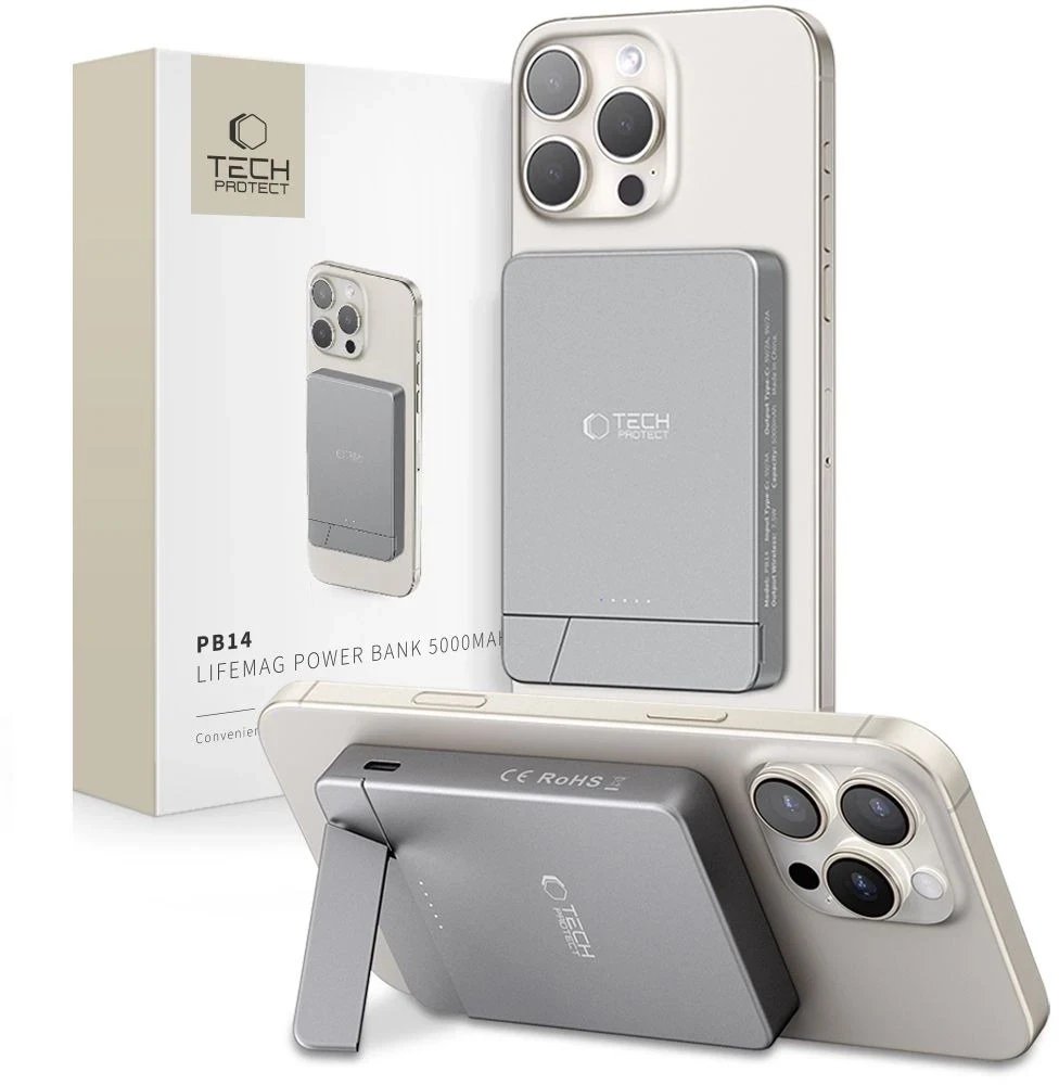 Power bank Tech-Protect PB14 LifeMag MagSafe, 5000mAh, USB C, gri hapësinor