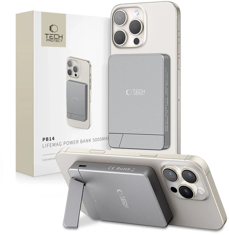 Power bank Tech-Protect PB14 LifeMag MagSafe, 5000mAh, USB C, gri hapësinor