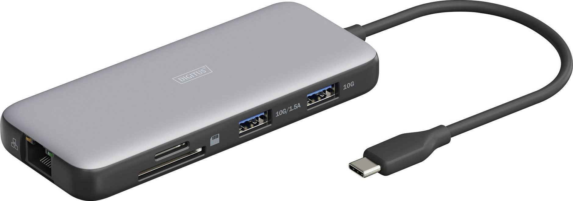 Докинг станица USB C Digitus, 8 порти, 2x 4K, сива