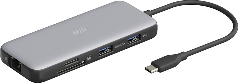 Dok stacion USB C Digitus, 8 porta, 2x 4K, gri